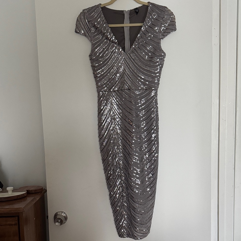 Windsor Silver Sequin Midi Dress